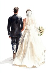 A newly married couple walks away from the ceremony.