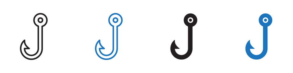 Fishing hook icon Vector set outline