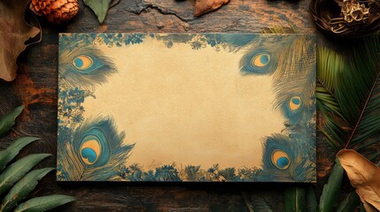 Indian wedding invitation on a table with peacock design " ai generator " 