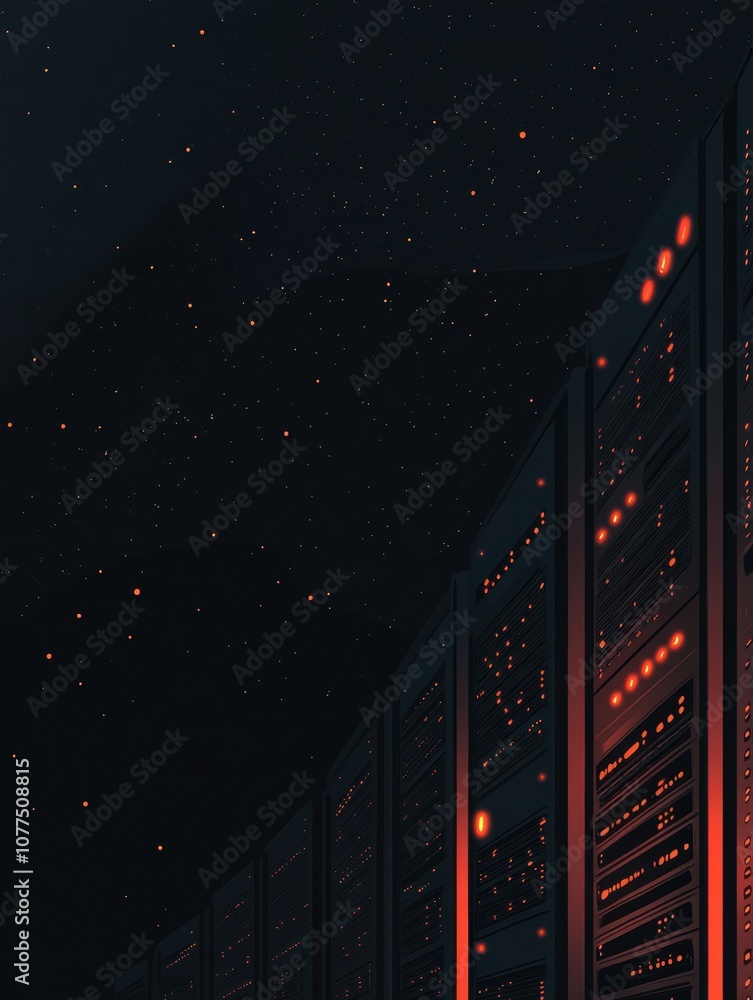Fototapete a row of servers with blinking lights stands out against a dark background in a busy data center at 