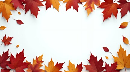 Bright autumn wedge leaves on a white background. background with copy space