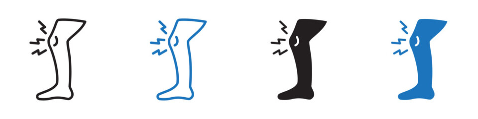 Knee pain icon Vector set outline