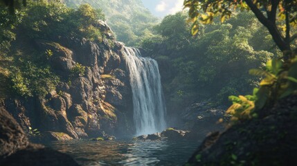 Waterfall in Lush Jungle