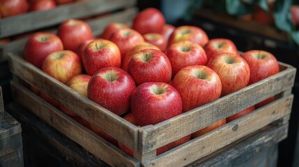 Display of assorted apples in wooden crates at a farmer's market