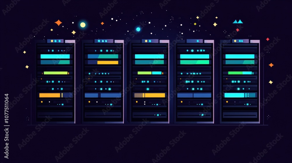 Fototapete several servers display blinking indicators against a dark background, showcasing active data proces