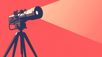 A classic movie projector stands on a tripod, ready to show a film. This image is perfect for promoting a movie festival or event.  It has space for your text and creates a nostalgic movie vibe.