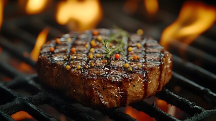 Grilled Steak on Barbeque