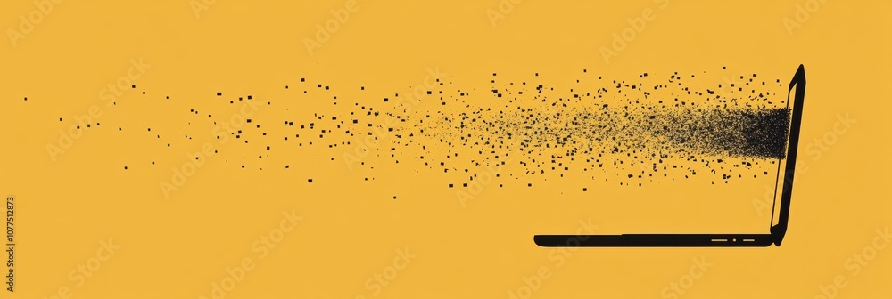 Leinwandbilder A laptop silhouette emits a stream of falling numbers, illustrating concepts of tech support and innovative computer services in a vivid design. Generative AI