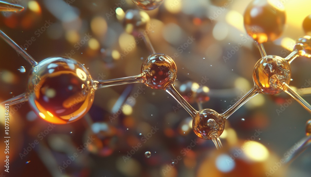 Poster 3d rendering of a molecule inside a water bubble in title case. creation of a 3d model conveying sci