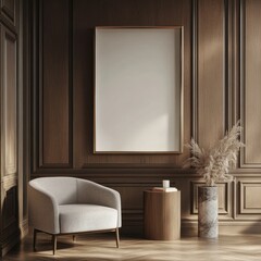 Empty frame mockup in a stylish, modern interior design with high-end furniture