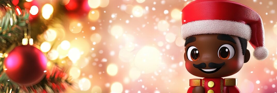 Adorable 3D animated cartoon african american nutcracker, christmas background,