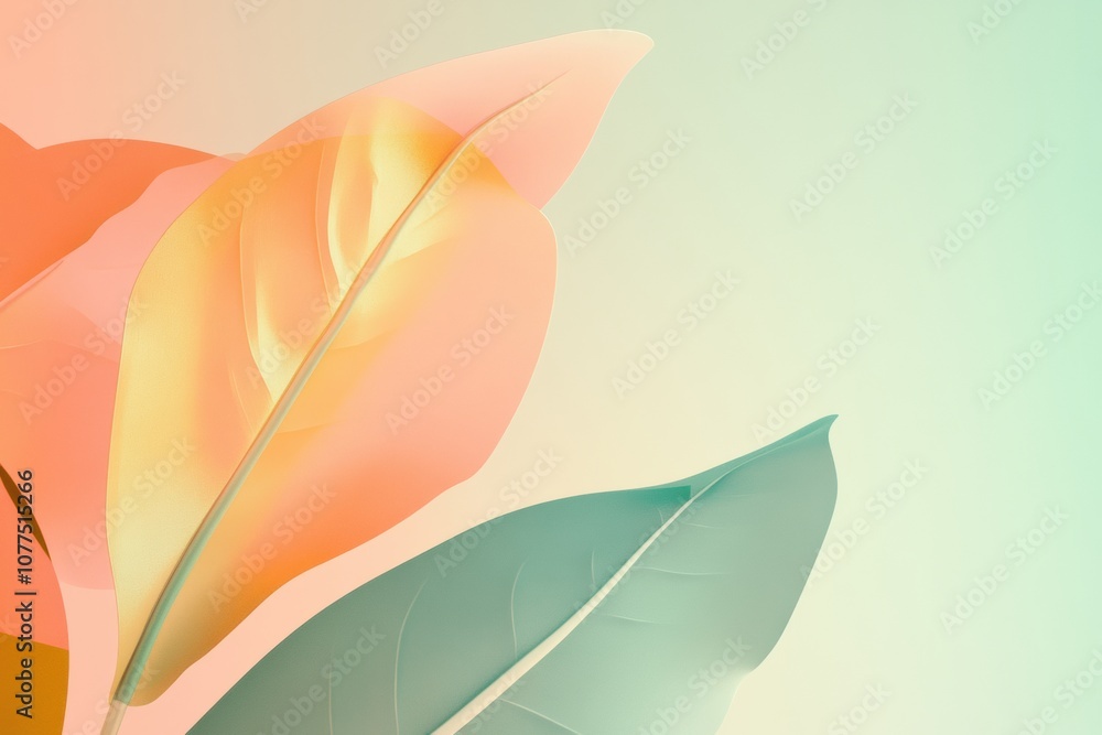 Leinwandbilder delicate pastel shapes resembling leaves create a serene and calming atmosphere with warm and cool t