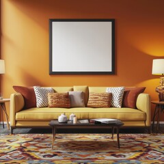Living room wall poster mockup featuring an ISO A paper size frame, surrounded by contemporary interior decor with stylish furniture and a warm house setting â€“ar