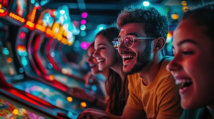 Obraz premium Friends Having Fun at Arcade