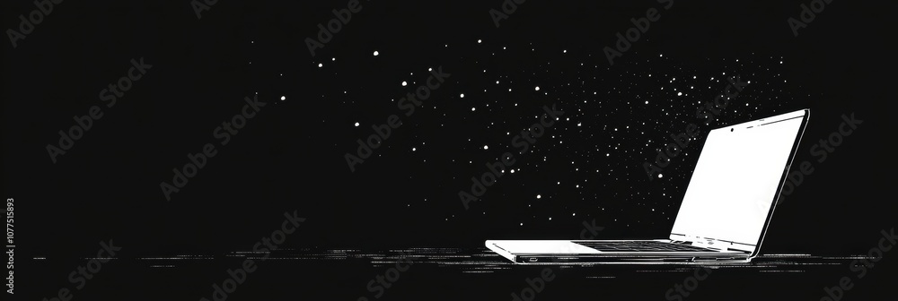 Aufkleber the silhouette of a laptop displays falling numbers, symbolizing the dynamic nature of computer serv