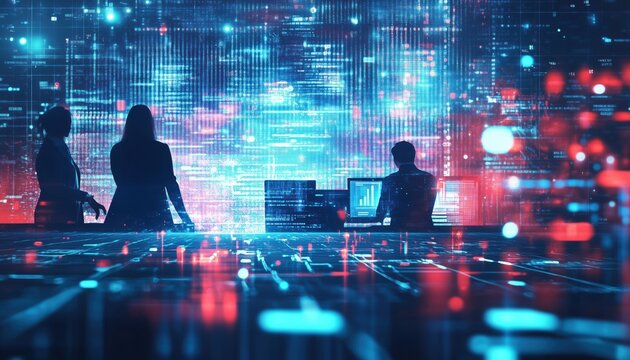 Software Technology Development And Internet Network Technology: Software Developer Team Utilizing Agile Methodology And Javascript Code On Modern Computers For Future Technology.