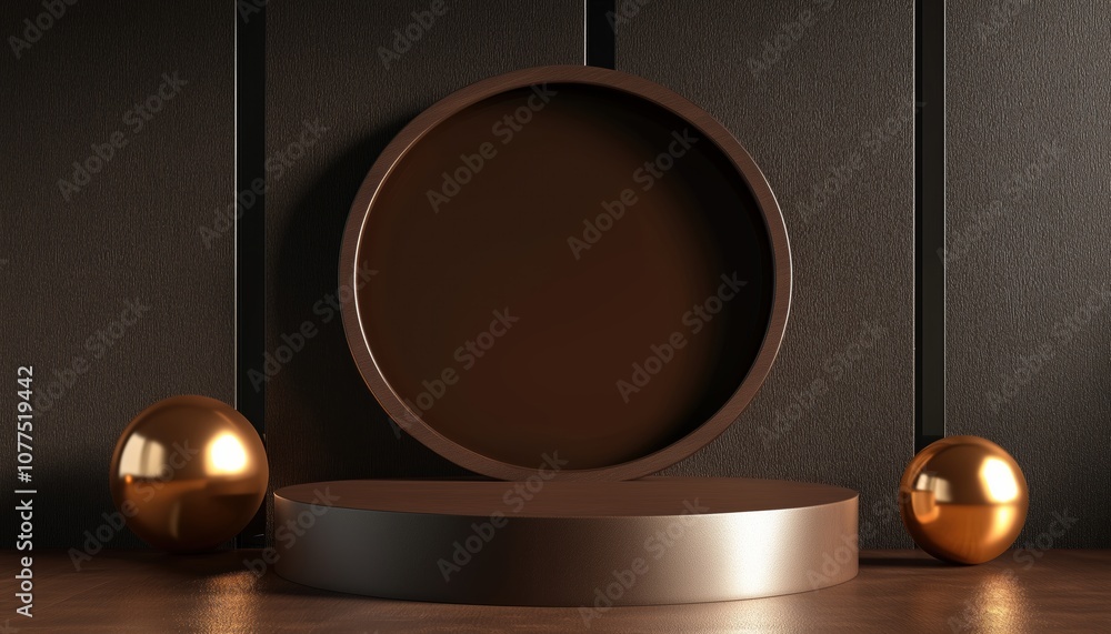 Poster 3d podium with brown for product presentation in 3d rendering.
