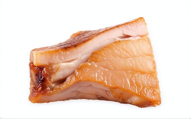 Appetizing Close-Up of Juicy Pork Belly Bites with Crispy Skin on a White Background