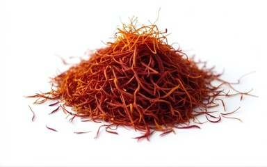 Fototapeta premium Elegant Arrangement of Saffron Threads Showcasing Their Delicate Nature on a Bright White Background