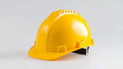 Bright yellow hard hat on a plain background ready for construction safety measures