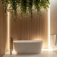 Minimalist Bathroom Interior with White Bathtub and Clean Aesthetic