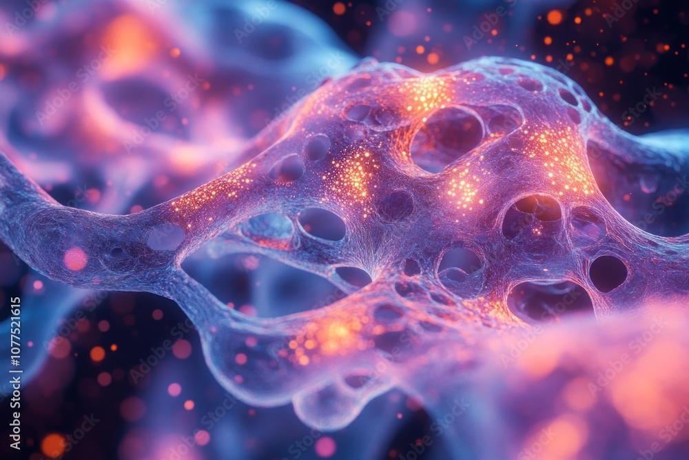 Aufkleber abstract 3d rendering of a glowing, organic network with a deep blue and orange color scheme.