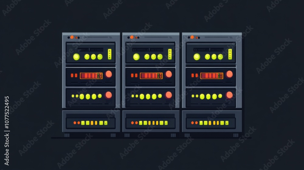 Fototapete multiple servers with vibrant blinking indicators are operational in a dimly lit setting, highlighti
