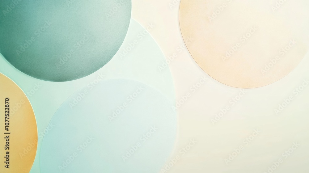 Poster Soft-colored circles overlap on a light background, forming an abstract, minimalist design that evokes tranquility and simplicity. Generative AI