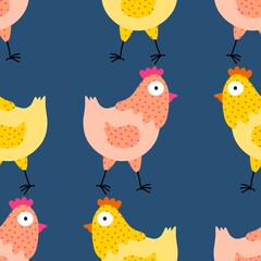 Easter chicken seamless birds pattern for wrapping paper and fabrics