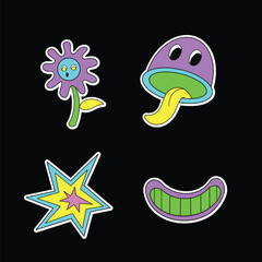 Vibrant psychedelic stickers illustration