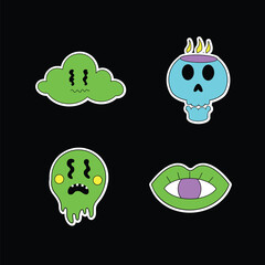 Vibrant psychedelic stickers illustration