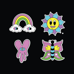 Vibrant psychedelic stickers illustration