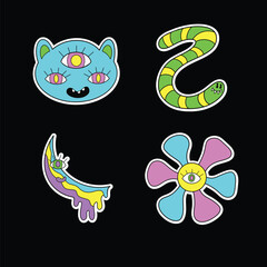 Vibrant psychedelic stickers illustration
