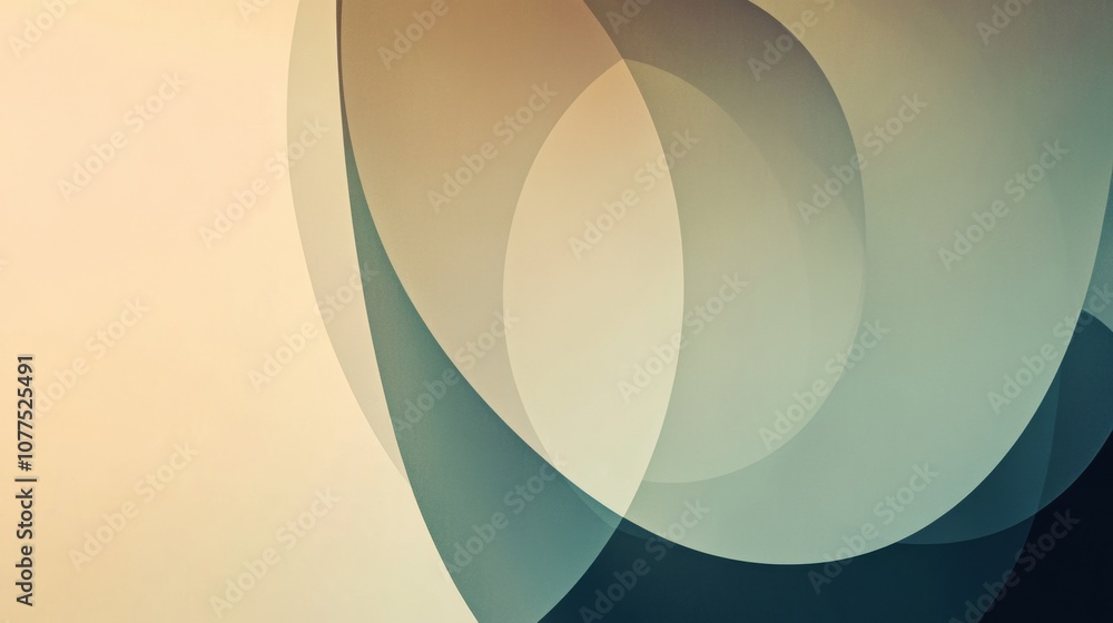 Poster delicate overlapping shapes in soft tones blend harmoniously, creating an atmosphere of calm and sim