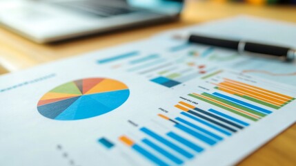 Detailed analysis of financial data presented on a report with colorful charts and graphs