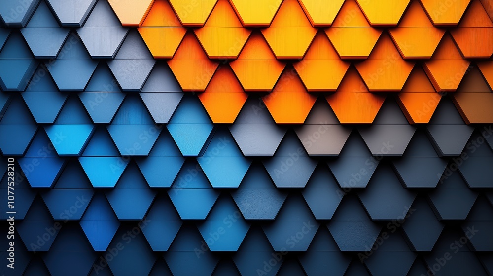 Poster colorful pattern of squares and triangles. the blue and orange squares are arranged in a way that cr