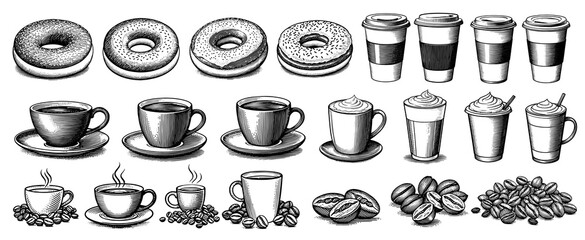 vintage engraving hand drawn Coffee Set