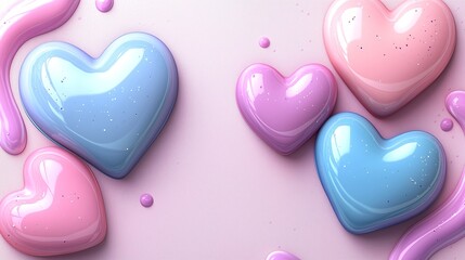 Obraz premium Group of hearts in different colors are arranged on a pink background. The colors of the hearts are blue, pink, and purple. The arrangement of the hearts creates a sense of harmony and balance