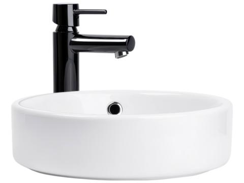 Modern Black Faucet with White Circular Basin