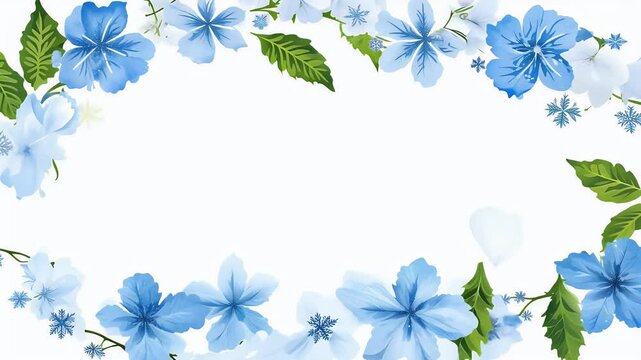 beautiful watercolor Christmas border featuring blue flowers leaves berries white background video ideal creating peaceful holiday greeting card banner floral bouquet flower tree branch  