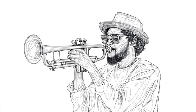 man playing trumpet line art clip art preview