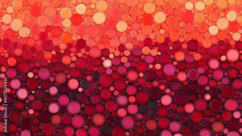 Aufkleber painting of red circles with a red background. the circles are of different sizes and are scattered 