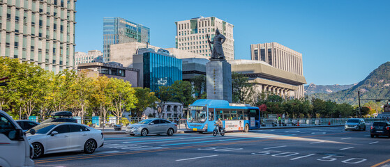 Seoul, South Korea - October 21 2024 "Beautiful Sunday's morning in the city center of Seoul"