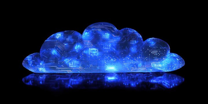A Cloud-shaped Object with Glowing Blue Circuitry