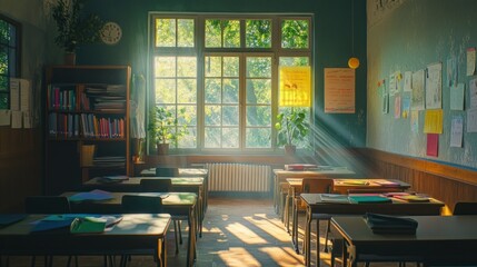 Sunbeams Streaming Through a Classroom Window