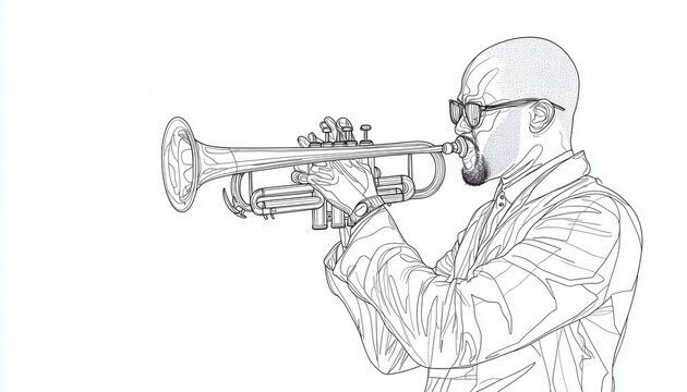 man playing trumpet black and white line art clip art preview