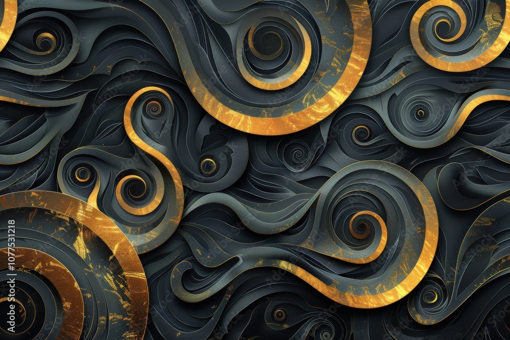 Poster abstract 3d pattern with gold and black swirls