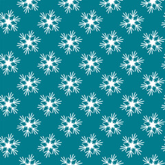 Winter seamless pattern with white snowflakes on blue background. Vector illustration for fabric, textile wallpaper, posters, gift wrapping paper. Christmas vector illustration