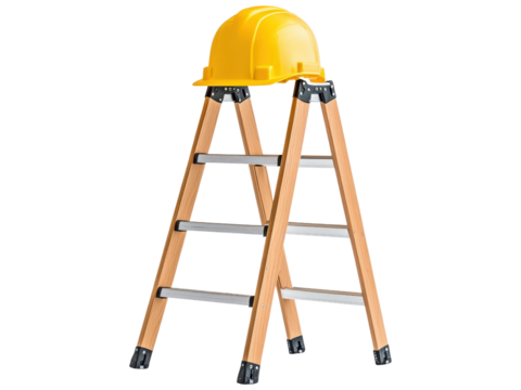 Ladder with Yellow Hard Hat for Construction Safety