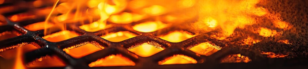 Intense Grilling Flames Close-Up with Searing Culinary Heat and Texture